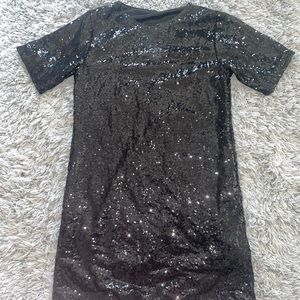 black sequin mini dress
